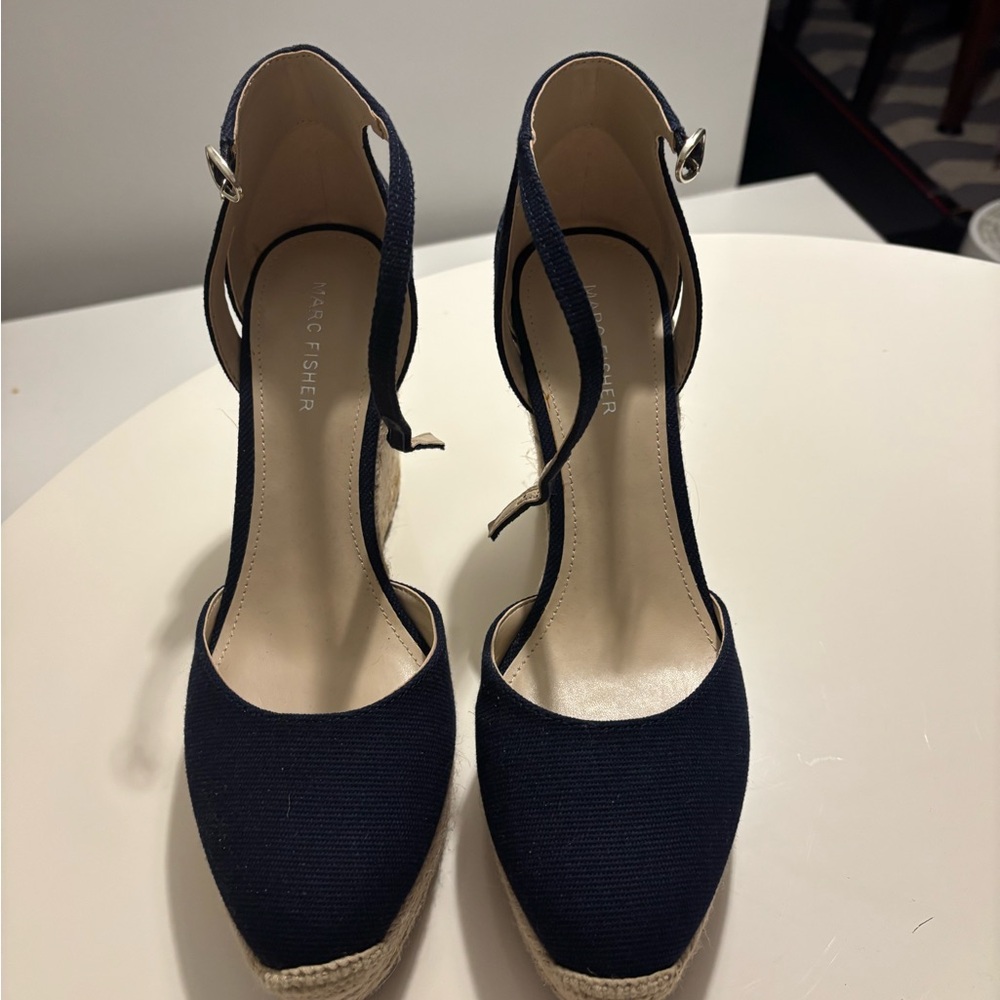 Womens Marc Fisher Teelan Ankle Strap Espadrille Wedges - Baltic Blue, Size 10M
